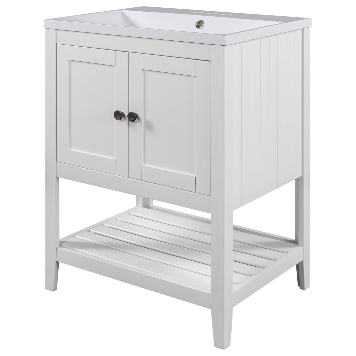 [VIDEO] 24" White Modern Sleek Bathroom Vanity Elegant Ceramic Sink with Solid Wood Frame Open Style Shelf (OLD SKU: JL000001AAK)