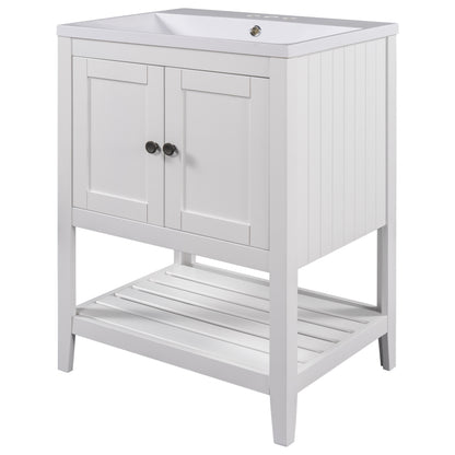 [VIDEO] 24" White Modern Sleek Bathroom Vanity Elegant Ceramic Sink with Solid Wood Frame Open Style Shelf (OLD SKU: JL000001AAK)