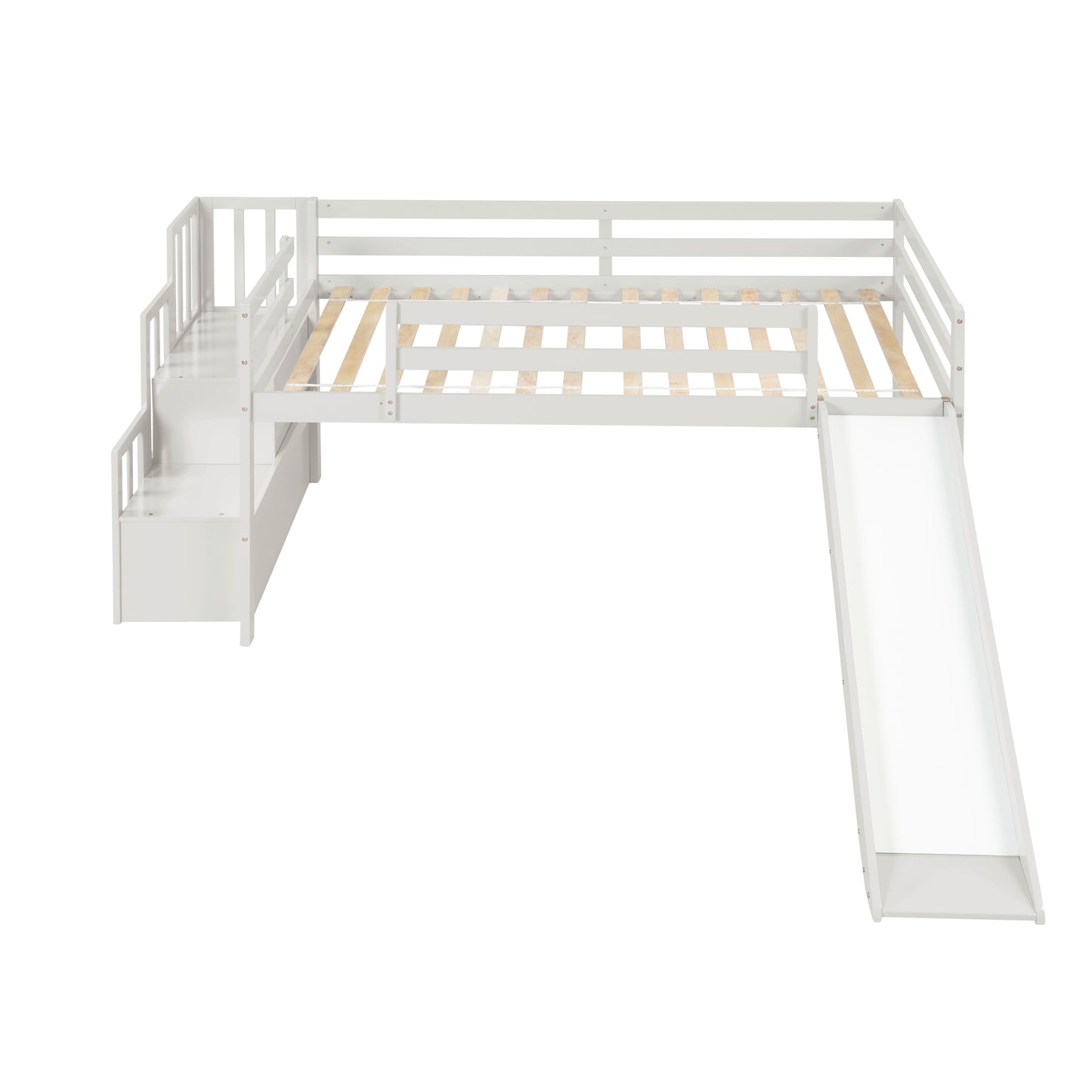 Loft Bed with Staircase, Storage, Slide, Twin size, Full-length Safety Guardrails, No Box Spring Needed, White \\\\n(Old Sku:W504S00004)