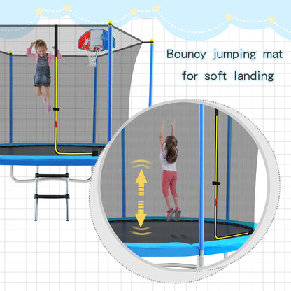 8FT Trampoline for Kids with Safety Enclosure Net, Basketball Hoop and Ladder, Easy Assembly Round Outdoor Recreational Trampoline