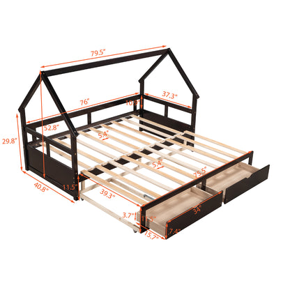 Extending Wooden Daybed with Two Drawers, Espresso