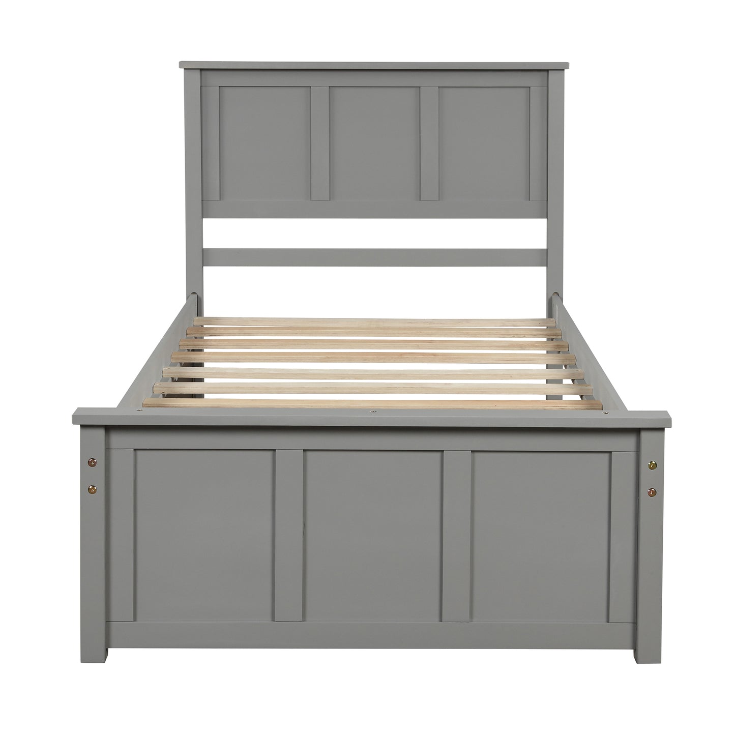 Platform Bed with Twin Size Trundle, Twin Size Frame, Gray (New)