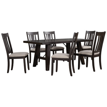 TREXM 7-Piece Dining Room Set - 72" Industrial Style Rectangular Table with Chain Bracket and 6 Dining Chairs (Espresso)