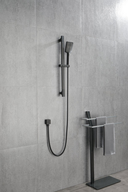 Shower System 12Inch Square Bathroom Luxury Rain Mixer Shower Combo Set Pressure Balanced Shower System with Shower Head, Hand Shower, Slide Bar, Shower Arm, Hose, and Valve Trim