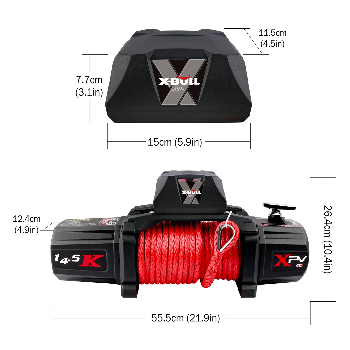 X-BULL 12V Synthetic Rope Winch-14500 lb. Load Capacity Premium Electric Winch Kit,Waterproof IP66 Electric Winch with Hawse Fairlead, with Wireless Handheld Remote and Corded Control Recovery