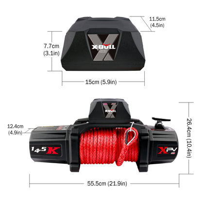 X-BULL 12V Synthetic Rope Winch-14500 lb. Load Capacity Premium Electric Winch Kit,Waterproof IP66 Electric Winch with Hawse Fairlead, with Wireless Handheld Remote and Corded Control Recovery