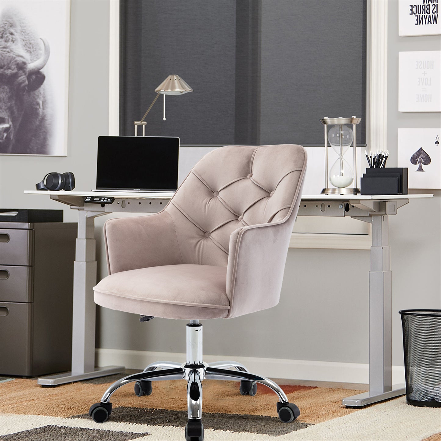 COOLMORE Velvet Swivel Shell Chair for Living Room, Modern Leisure Arm Chair ,Office chair  Grey