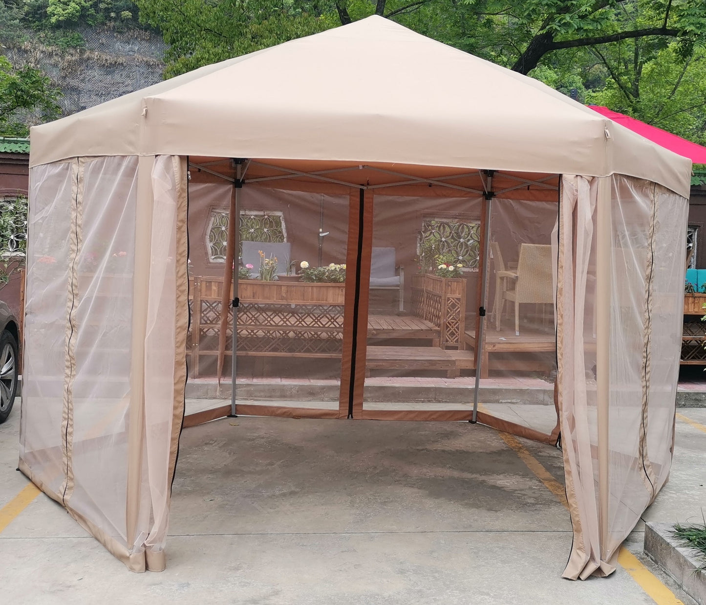 13 Ft. W x 13 Ft. D x 9.2ft Pop-Up Gazebo Tent Outdoor Canopy Hexagonal Canopies Gazebos & Pergolas 6 Sided for Patio Garden Backyard Sun Shelter BBQ Garden Events with Strong Steel Frame Storage Bag