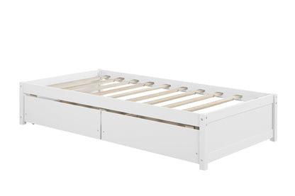 Twin Bed with 2 Drawers, Solid Wood, No Box Spring Needed ，White