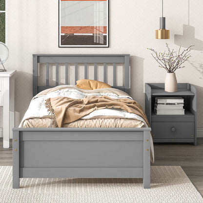 Twin Bed with Headboard and Footboard for Kids, Teens, Adults,with a Nightstand,Grey