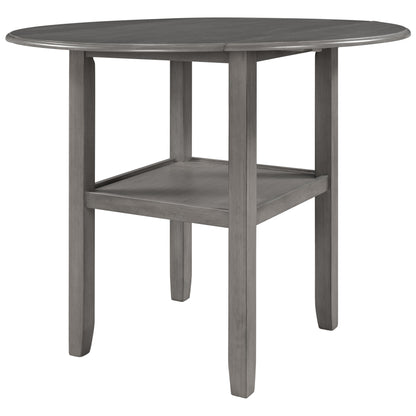 TOPMAX Farmhouse 3 Piece Round Counter Height Kitchen Dining Table Set with Drop Leaf Table, One Shelf and 2 Cross Back Padded Chairs for Small Places, Gray