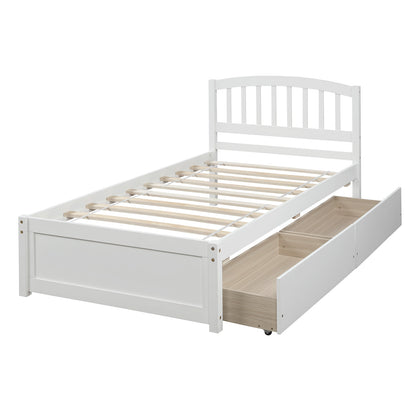 Twin Platform Storage Bed Wood Bed Frame with Two Drawers and Headboard, White （Previous SKU: SF000062KAA）