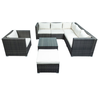 U_STYLE Patio Furniture Sets, 8-Piece Patio Wicker Corner Sofa with Cushions, Ottoman and Coffee Table