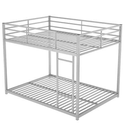 Full over Full Metal Bunk Bed, Low Bunk Bed with Ladder, Silver（Old SKU:MF197034AAN)