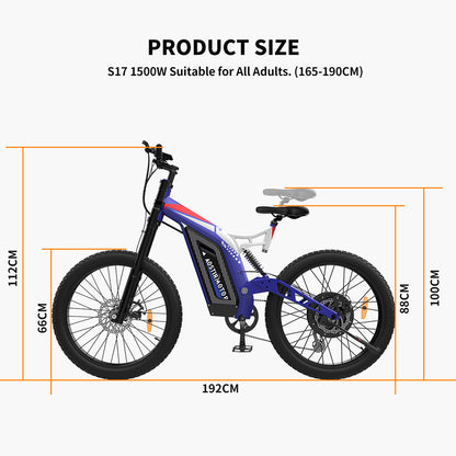 AOSTIRMOTOR 26" 1500W Electric Bike Fat Tire P7 48V 20AH Removable Lithium Battery for Adults S17-1500W