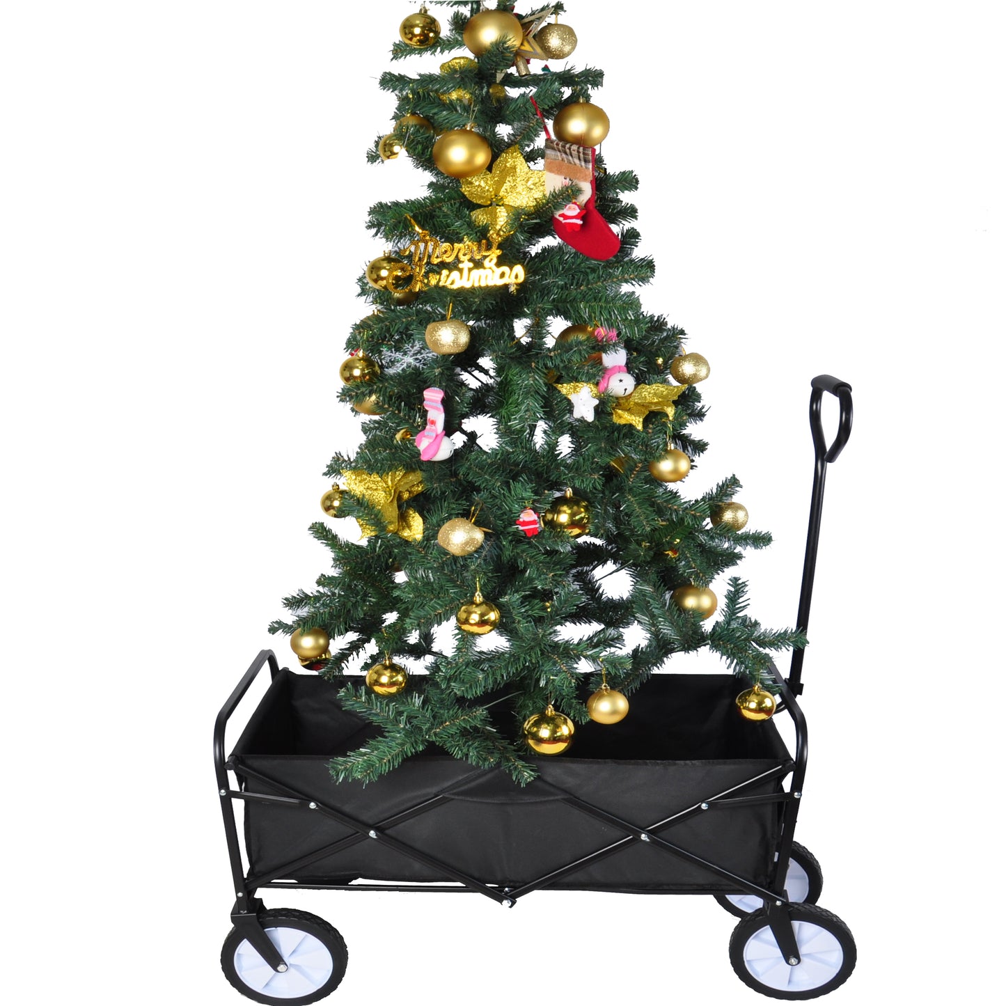 Folding Wagon Garden Shopping Beach Cart (Black)