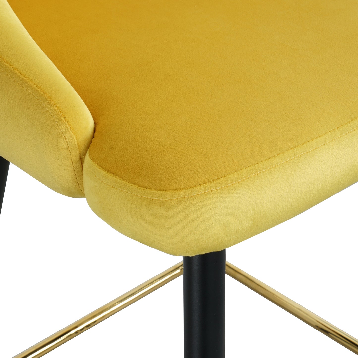 Luxury Modern Yellow Velvet Upholstered High Bar Stool Chair With Gold Legs(set of 2)