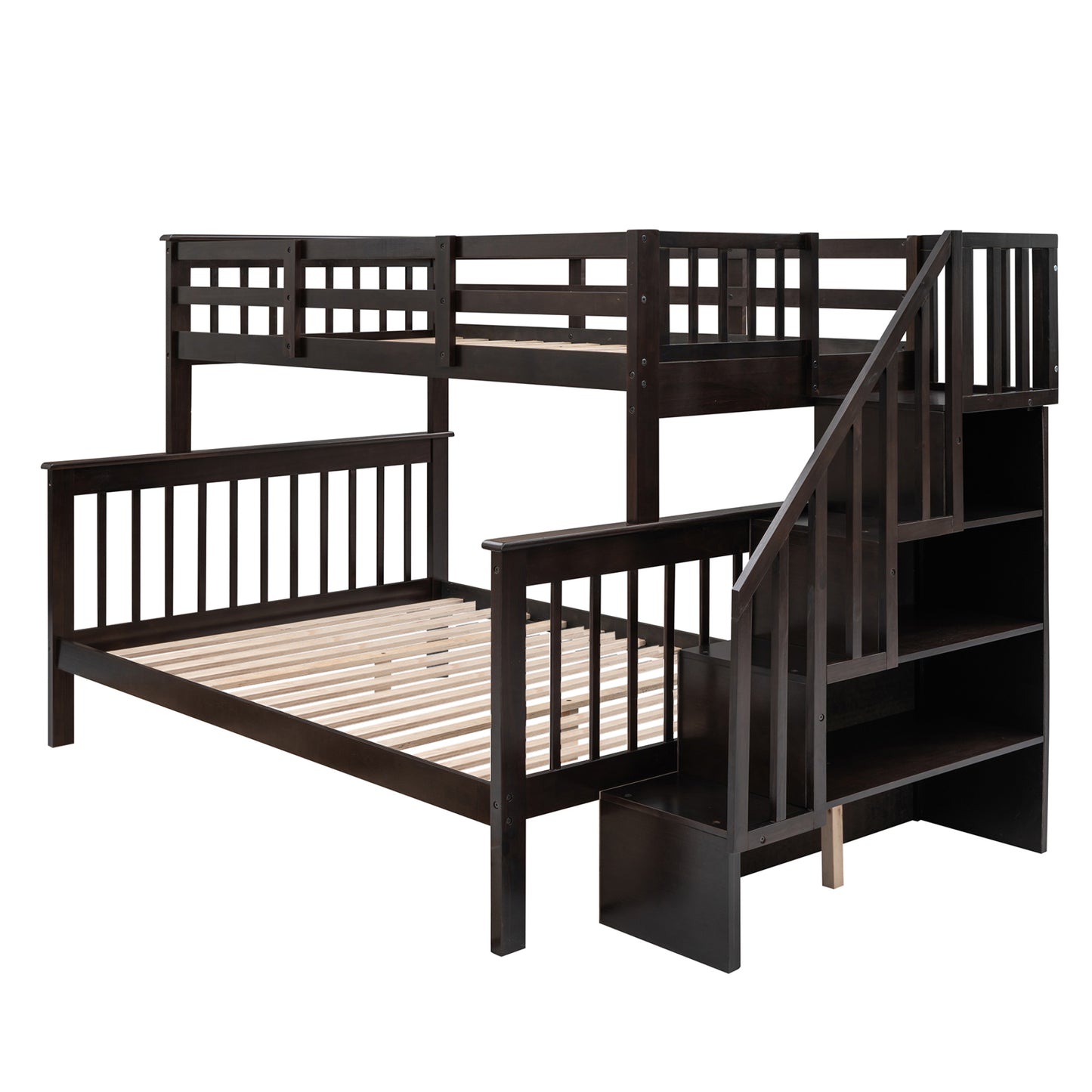 Stairway Twin-Over-Full Bunk Bed with Storage and Guard Rail for Bedroom, Espresso color(OLD SKU :LP000019AAP)