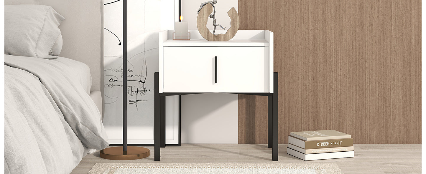 Nightstand with Drawer ,Storage Bedside Table with USB Charging Ports- White