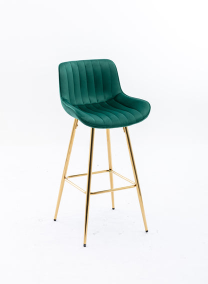 26 Inch Set of 2 Bar Stools,with Chrome Footrest Velvet Fabric Counter Stool Golden Leg Simple Bar Stool,GREEN