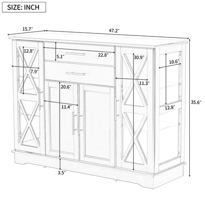 TREXM Stylish Functional Sideboard with Tempered Glass Large Storage Space Adjustable shelves Buffet (White)