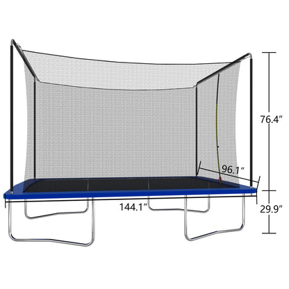 8ft by 12ft rectangular trampoline blue ASTM standard tested and CPC certified