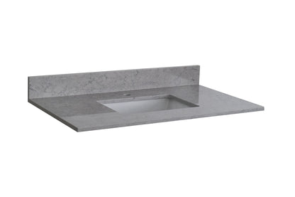 Montary 37 inches bathroom stone vanity top calacatta gray engineered marble color with undermount ceramic sink and single faucet hole with backsplash