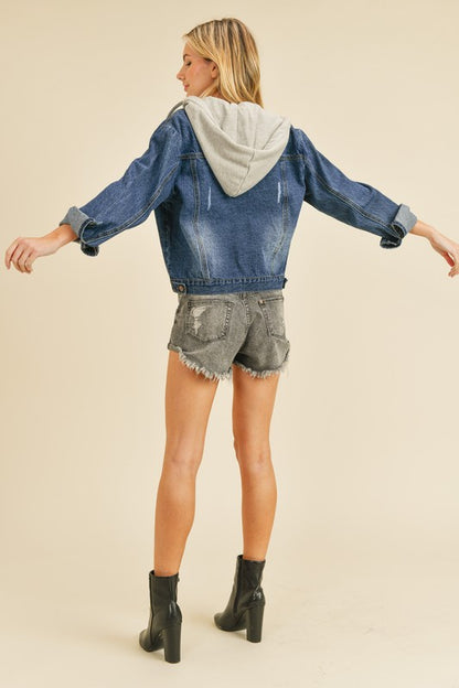 WASHED DENIM JACKET WITH HOODIE