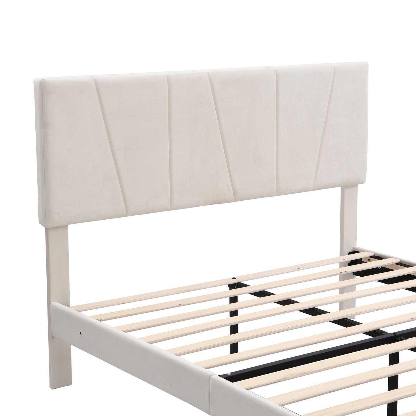 Queen Size Upholstery Platform Bed with One Drawer,Adjustable Headboard, Beige