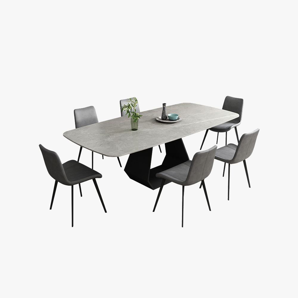 71”Modern Dining Table Gray Sintered Stone Tabletop with Carbon Steel Base