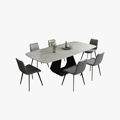 71”Modern Dining Table Gray Sintered Stone Tabletop with Carbon Steel Base