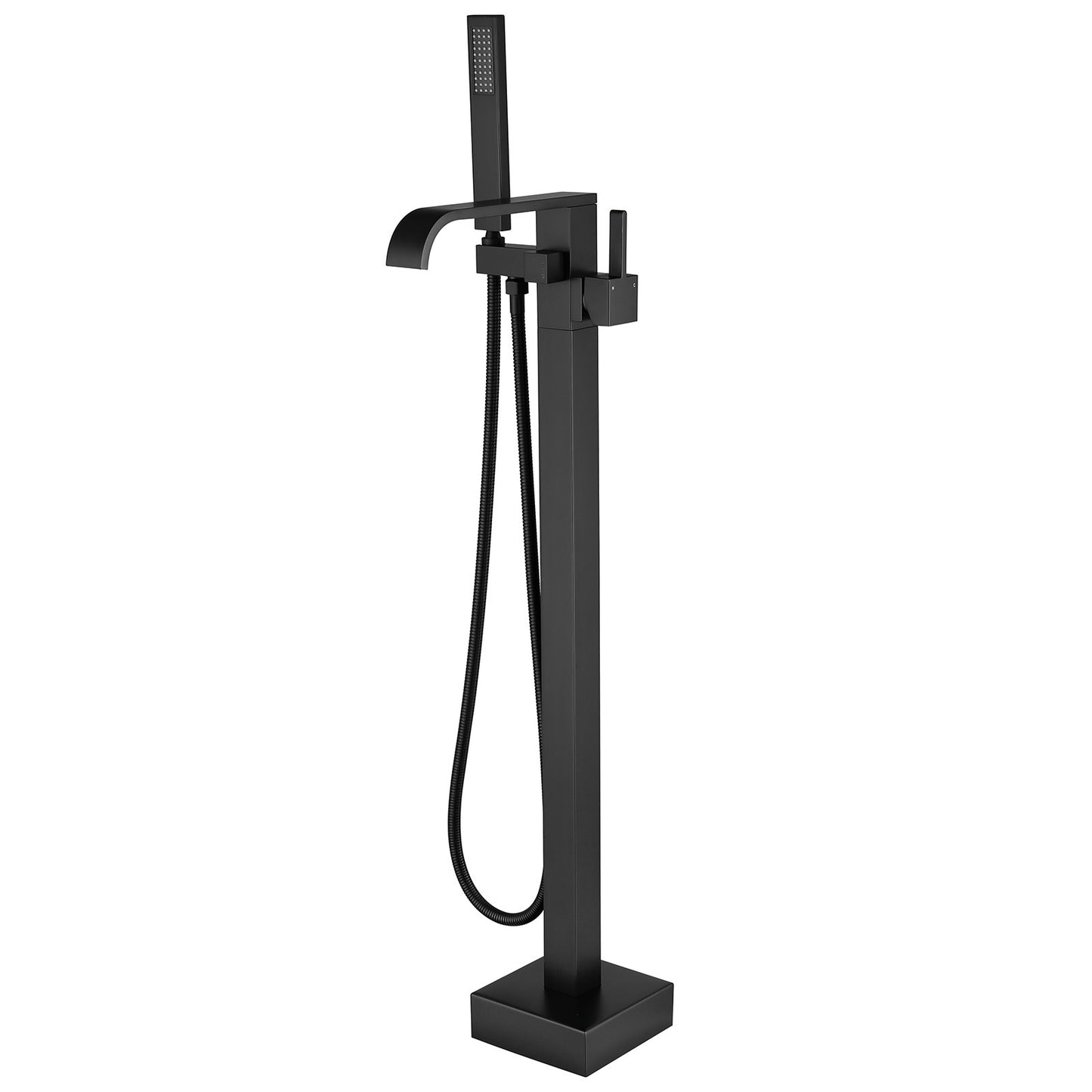 Single-Handle Freestanding Floor Mount Roman Tub Faucet Bathtub Filler with Hand Shower in Matte Black