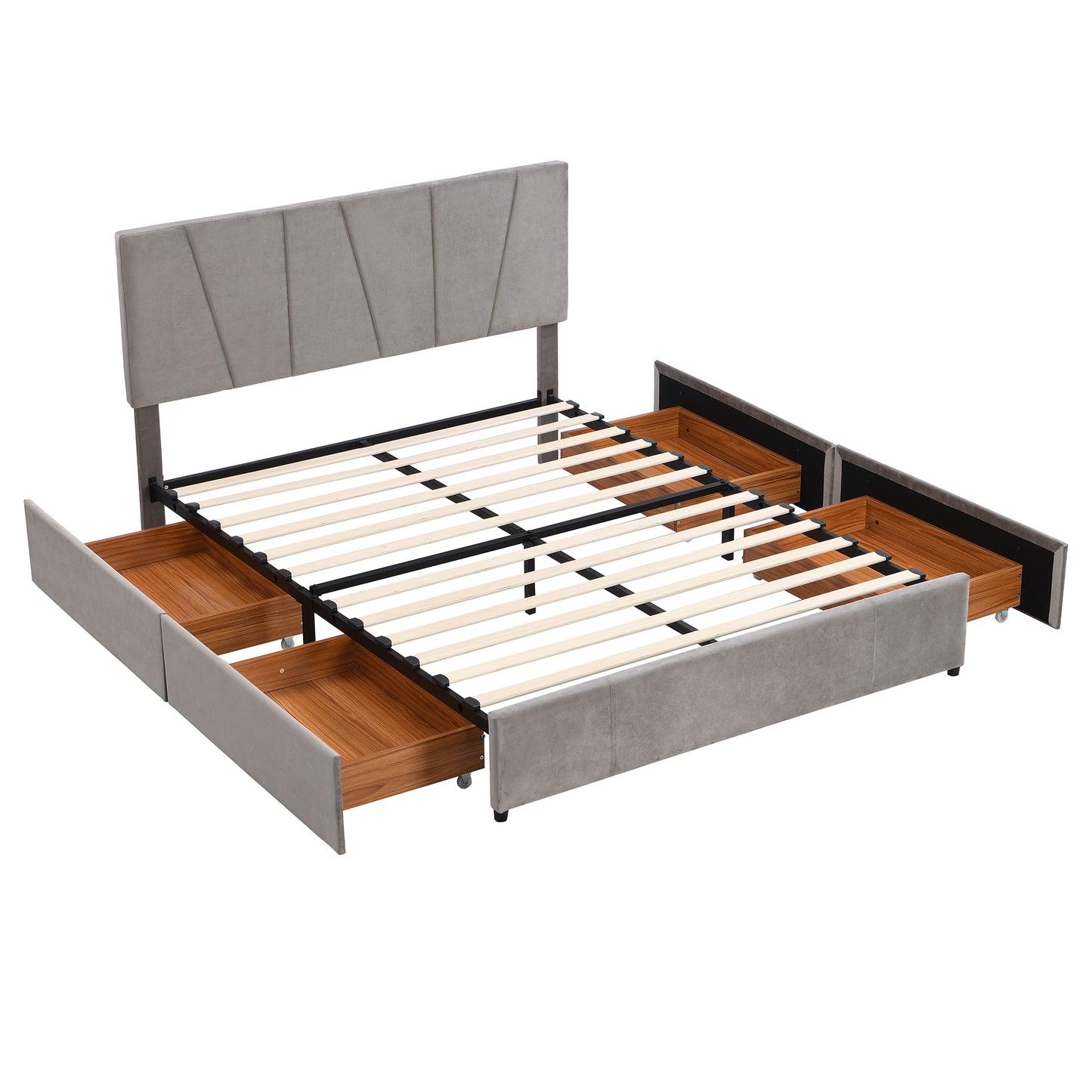 Queen Size Upholstery Platform Bed with Four Drawers on Two Sides,Adjustable Headboard,Grey