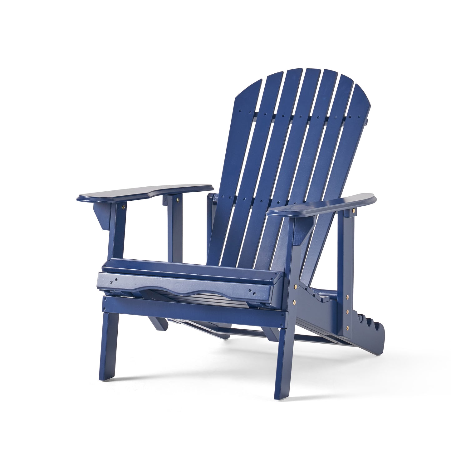 Katherine Outdoor Acacia Adirondack Blue Lounge Chair with Pull Out Footstool