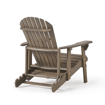 Katherine Outdoor Acacia Adirondack Grey Lounge Chair with Pull Out Footstool