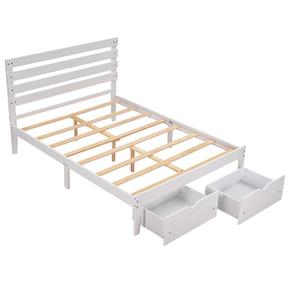 Full Size Platform Bed with Drawers, White(New SKU:WF288468AAK)