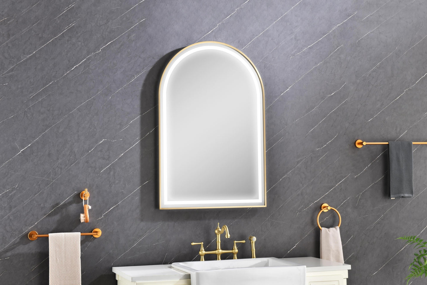 39in. W x 26in. H Oversized Rectangular Brushed Gold Framed LED Mirror Anti-Fog Dimmable Wall Mount Bathroom Vanity Mirror  Wall Mirror Kit For Gym And Dance Studio