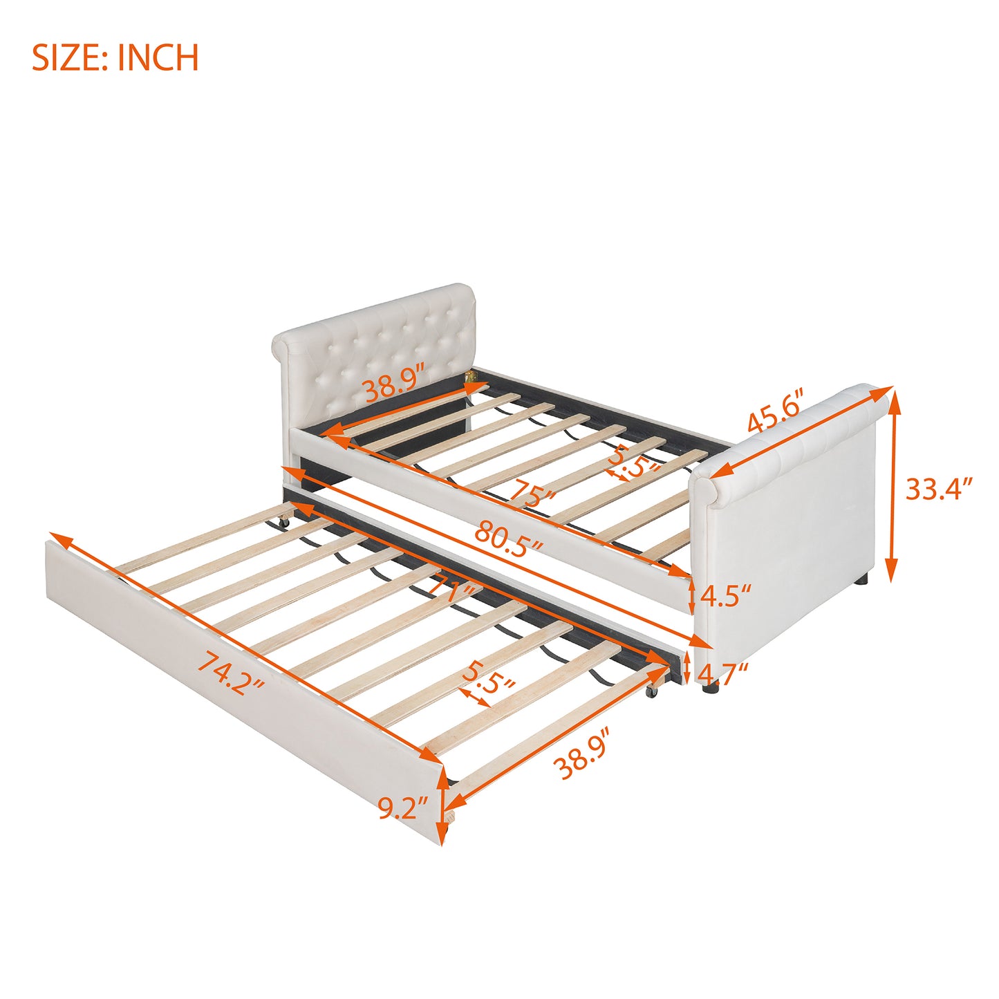 Twin Size Upholstered daybed with Trundle, Wood Slat Support, Beige(OLD SKU :LP000116AAA)