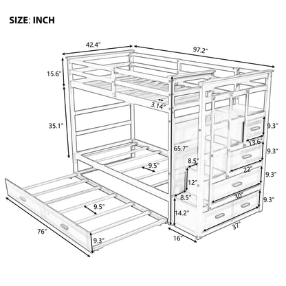 Solid Wood Bunk Bed, Hardwood Twin Over Twin Bunk Bed with Trundle and Staircase, Natural Gray Finish(Old SKU: LP000068AAE)