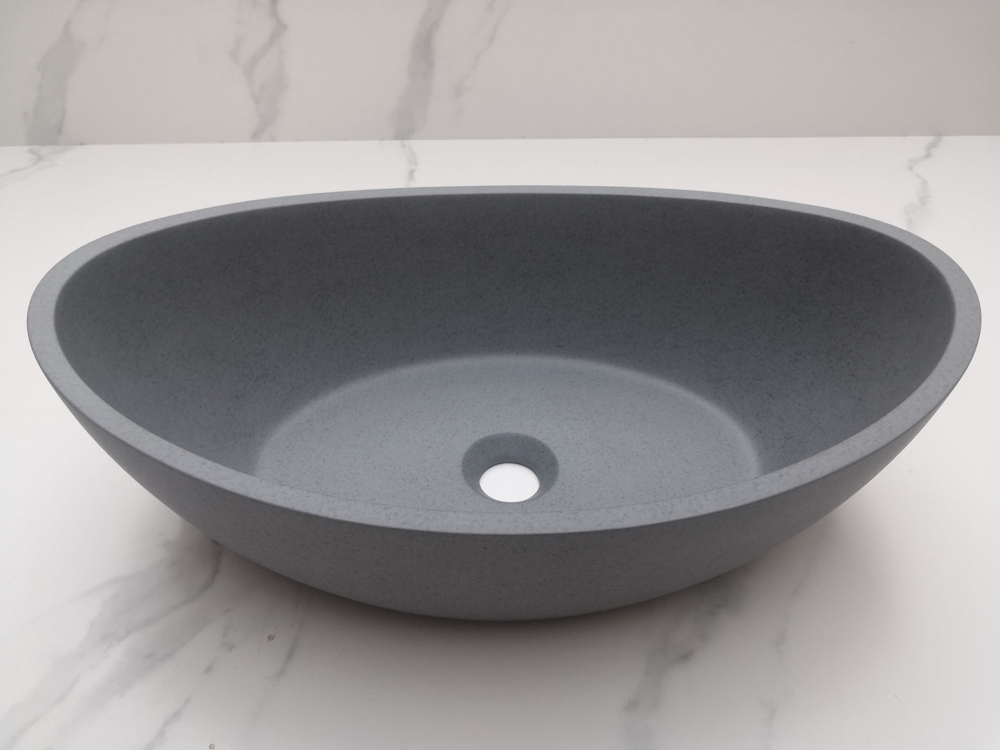 Oval Concrete Vessel Bathroom Sink in Grey without Faucet and Drain