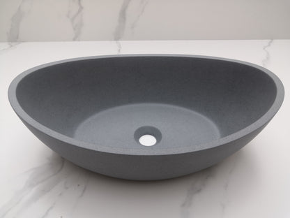 Oval Concrete Vessel Bathroom Sink in Grey without Faucet and Drain