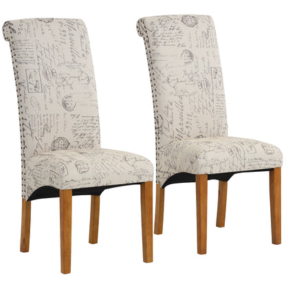 Chairs, Set of 2 Uphostered Kitchen Dining Chairs w/Wood Legs, Padded Seat, Linen Fabric, Nails, Dining Chairs, Ideal for Dining Room, Kitchen, Living Room