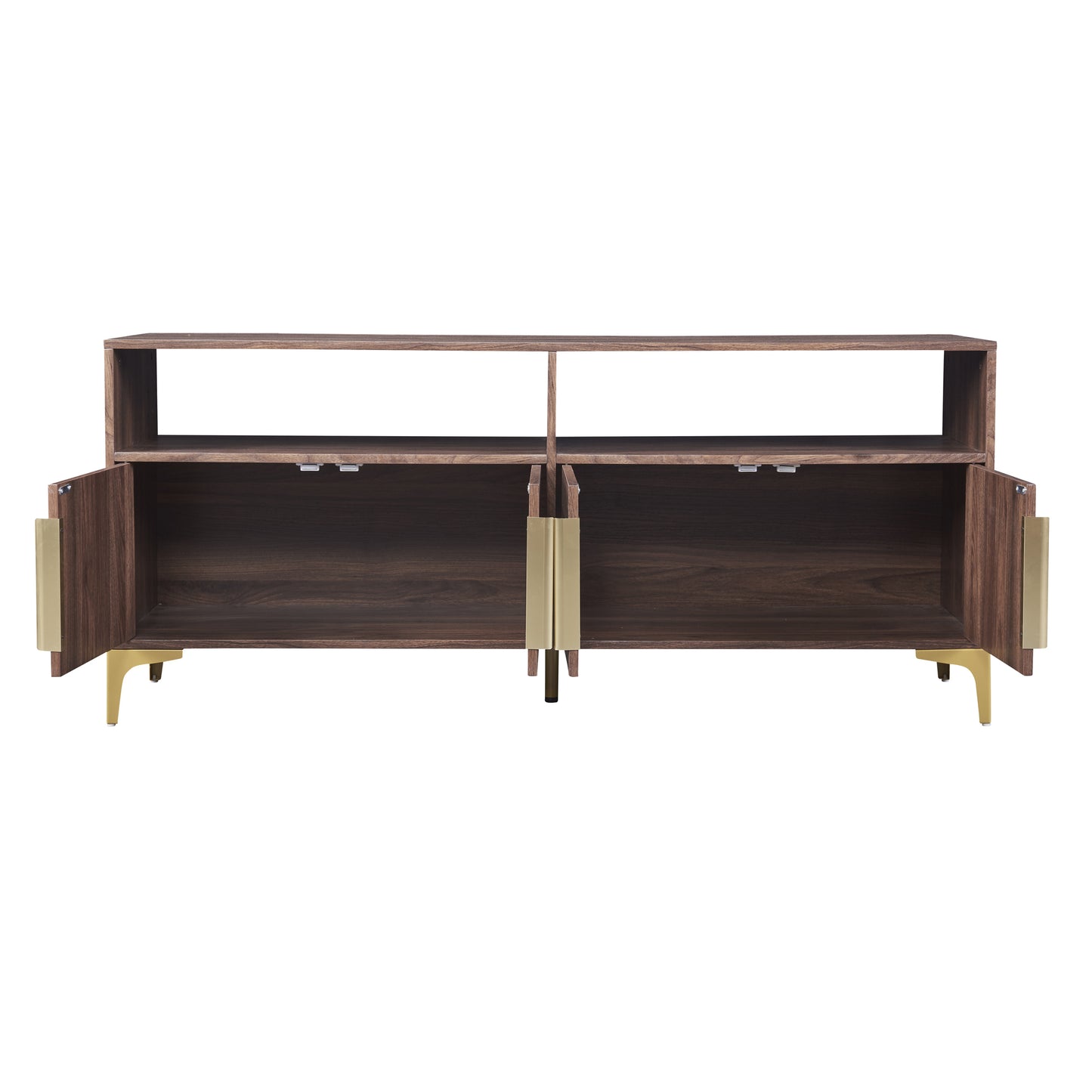 TREXM 58” L Sideboard with Gold Metal Legs and Handles Sufficient Storage Space Magnetic Suction Doors (Brown)