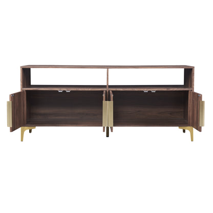 TREXM 58” L Sideboard with Gold Metal Legs and Handles Sufficient Storage Space Magnetic Suction Doors (Brown)