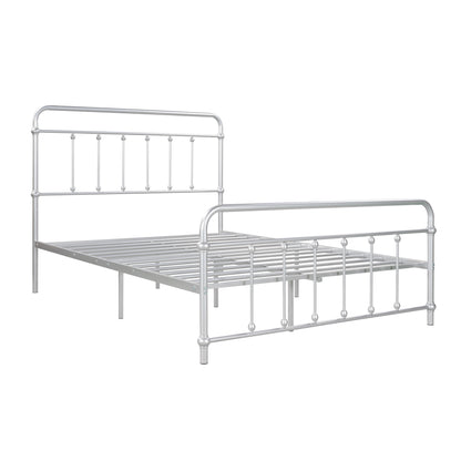 Full Size Metal Platform Bed with Headboard and Footboard, Iron Bed Frame for Bedroom, No Box Spring Needed ，Silver