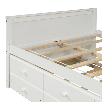 Full Captain Bed With Twin Size Trundle And 3 Drawers Made  By Solid Wood