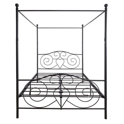 Canopy Metal Bed Frame with Vintage Style Headboard & Footboard ，Easy DIY Assembly All Parts Included, Queen Black（same as W84036133）