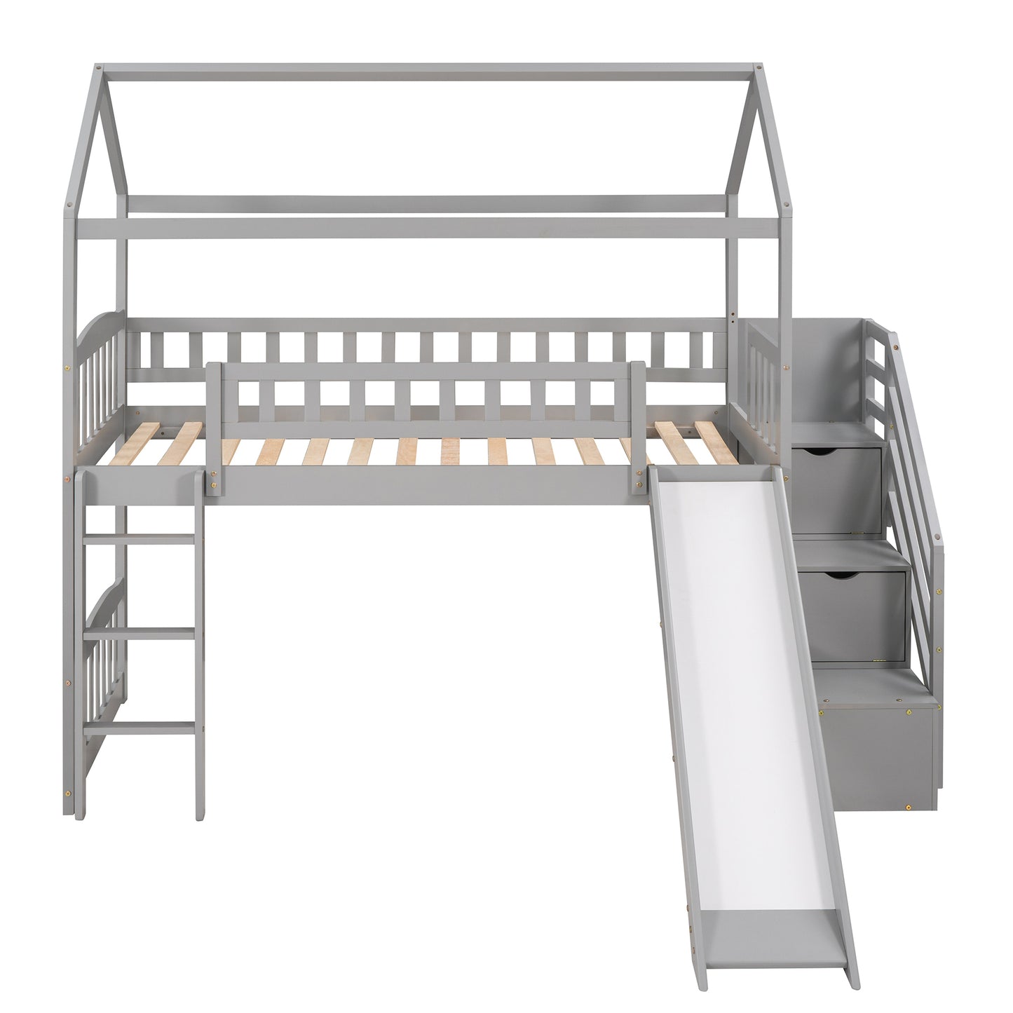 Twin Loft Bed with Two Drawers and Slide, House Bed with Slide,Gray (OLD SKU:LP000030AAE)