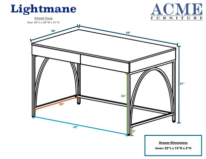 ACME Lightmane Desk, White High Gloss & Gold 92660