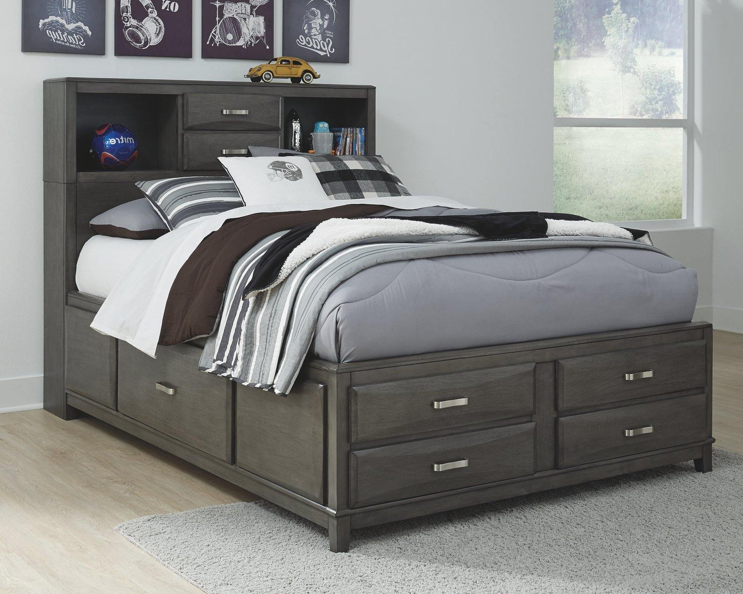 Ashley Caitbrook Gray Contemporary Full Storage Bed with 7 Drawers B476B4